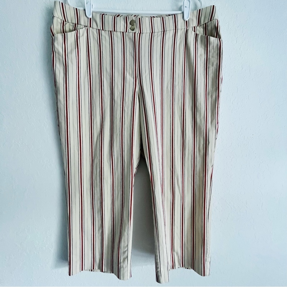 Chico's Women's Off White Pink Striped Cropped Capri Pants Petite SZ 3.5 XL/18P